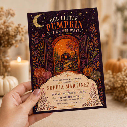 Little Pumpkin Baby Shower Invitation: Fall Autumn Pumpkin — digital invitation, instant download