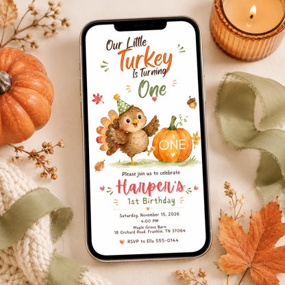 Little Turkey First Birthday Invitation — print-ready first birthday design from VoltBy
