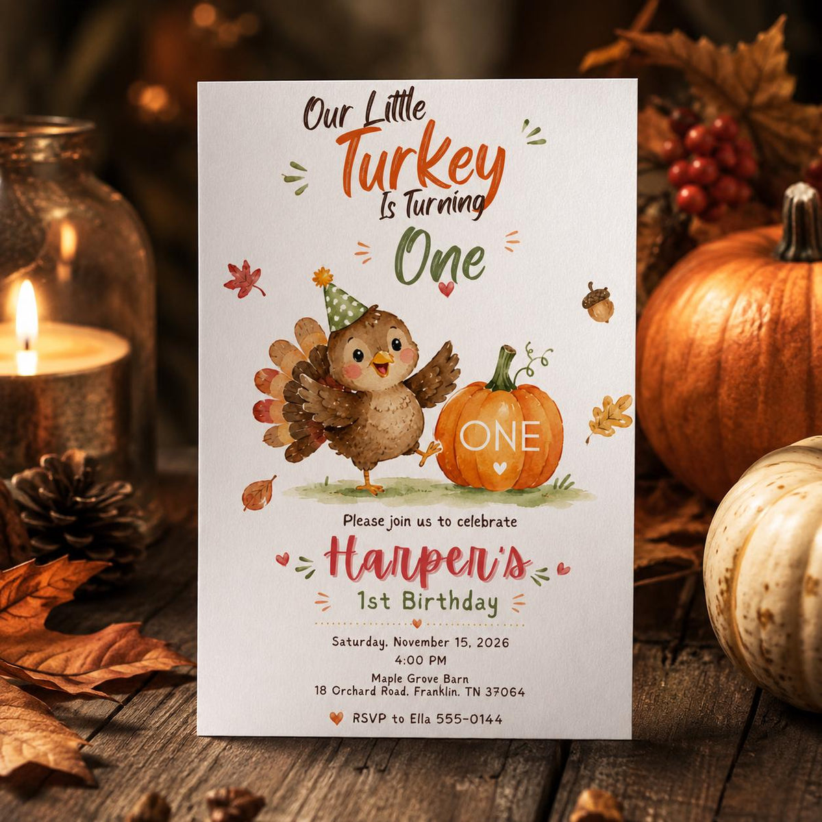 Little Turkey First Birthday Invitation — first birthday stationery by VoltBy