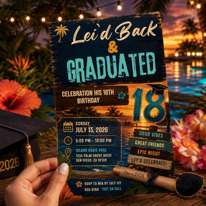 Luau Graduation Invitation — pool and tropical design