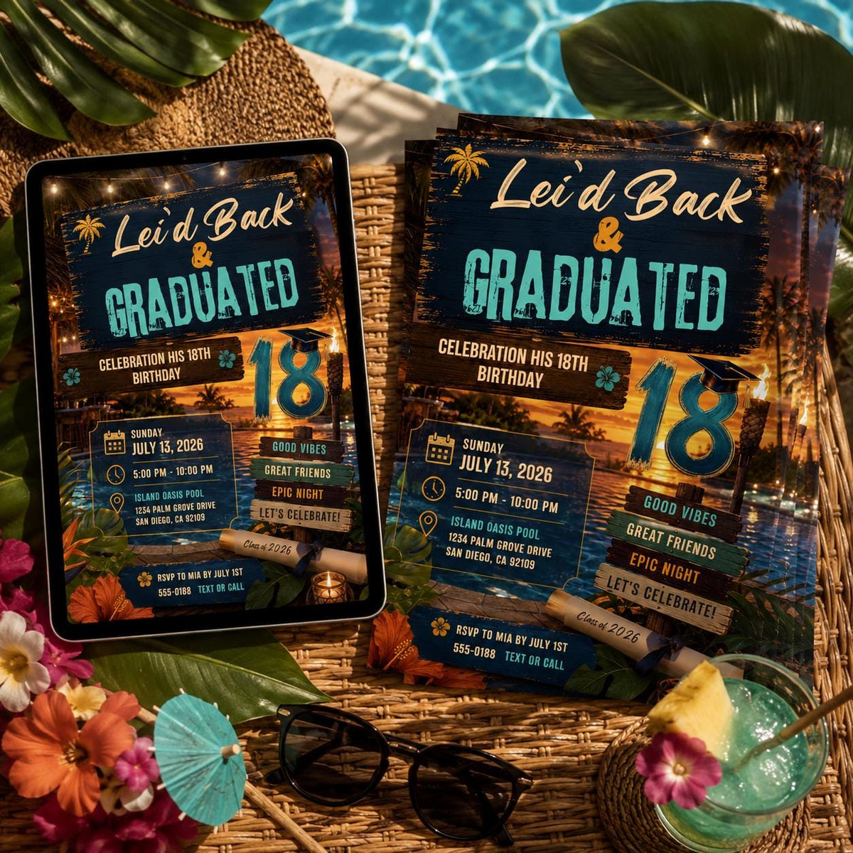 Luau Graduation Invitation — digital invitation, instant download