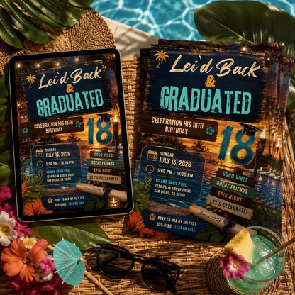 Luau Graduation Invitation — digital invitation, instant download