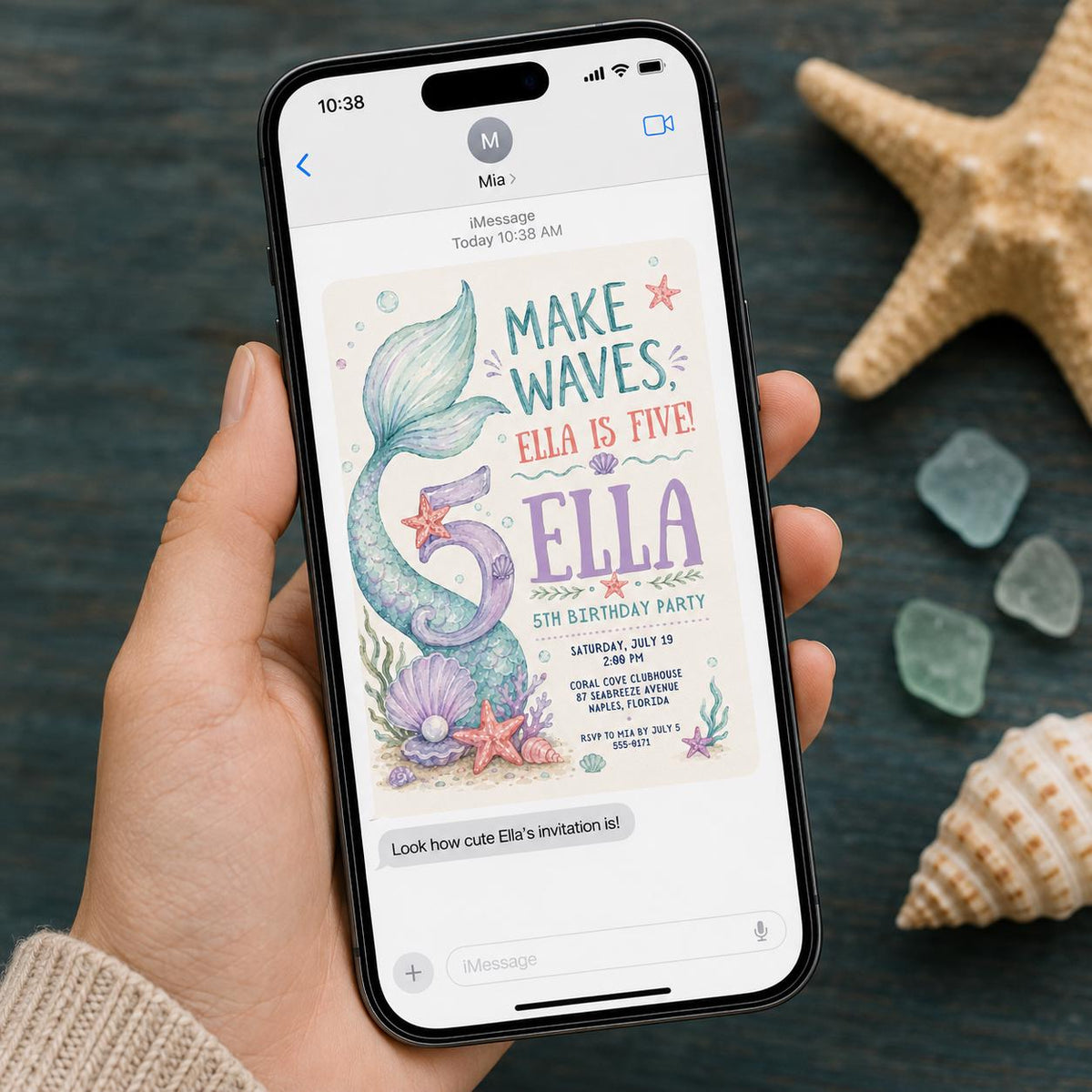 Mermaid 5th Birthday Invitation — ocean design