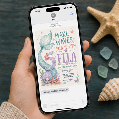 Mermaid 5th Birthday Invitation — ocean design