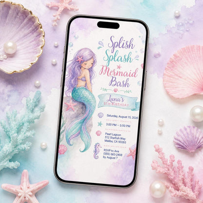 Mermaid Birthday Invitation for Girls — invitation you personalize in Canva