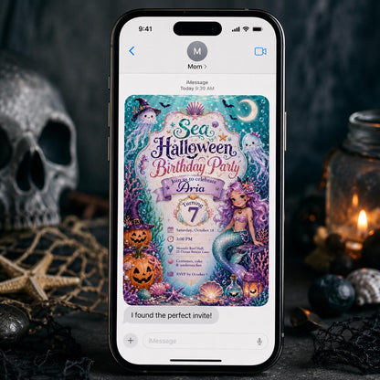Mermaid Halloween Birthday Invitation for Girls — ocean design