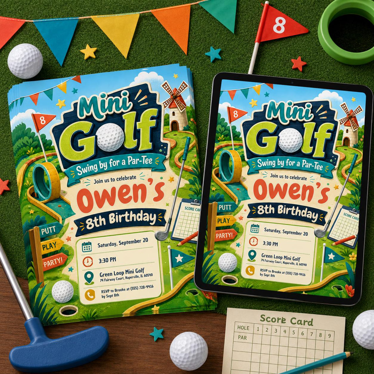 Mini Golf Birthday Invitation: Let's Par Tee for Girls — invitation you personalize in Canva
