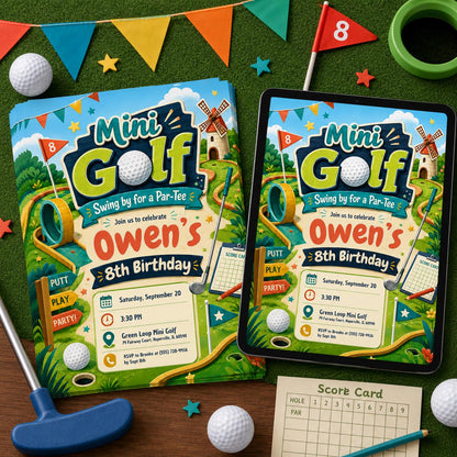 Mini Golf Birthday Invitation: Let's Par Tee for Girls — invitation you personalize in Canva