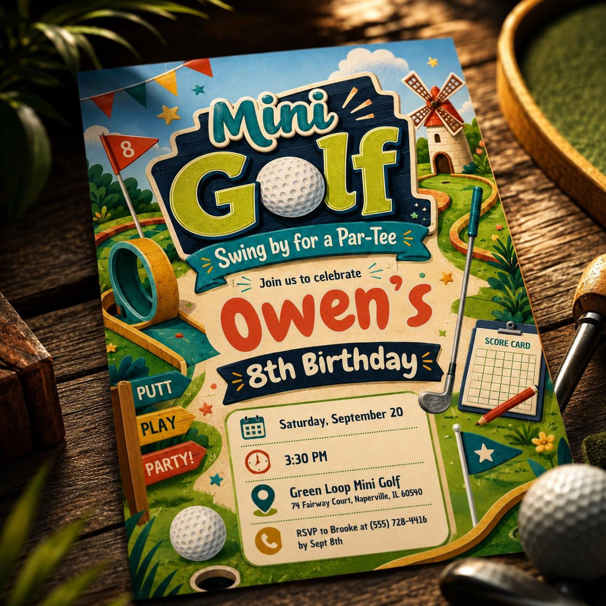 Mini Golf Birthday Invitation: Let's Par Tee for Girls — digital invitation, instant download