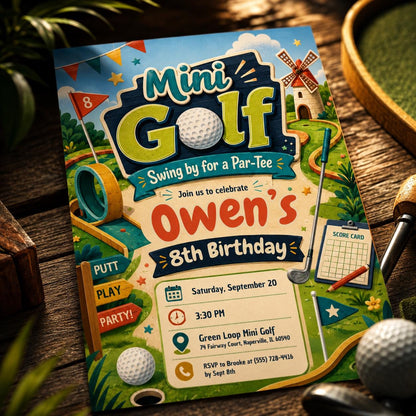Mini Golf Birthday Invitation: Let's Par Tee for Girls — digital invitation, instant download