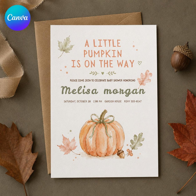Minimal Little Pumpkin Baby Shower Invitation