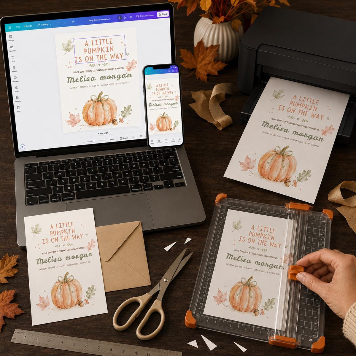 Minimal Little Pumpkin Baby Shower Invitation — invitation you personalize in Canva