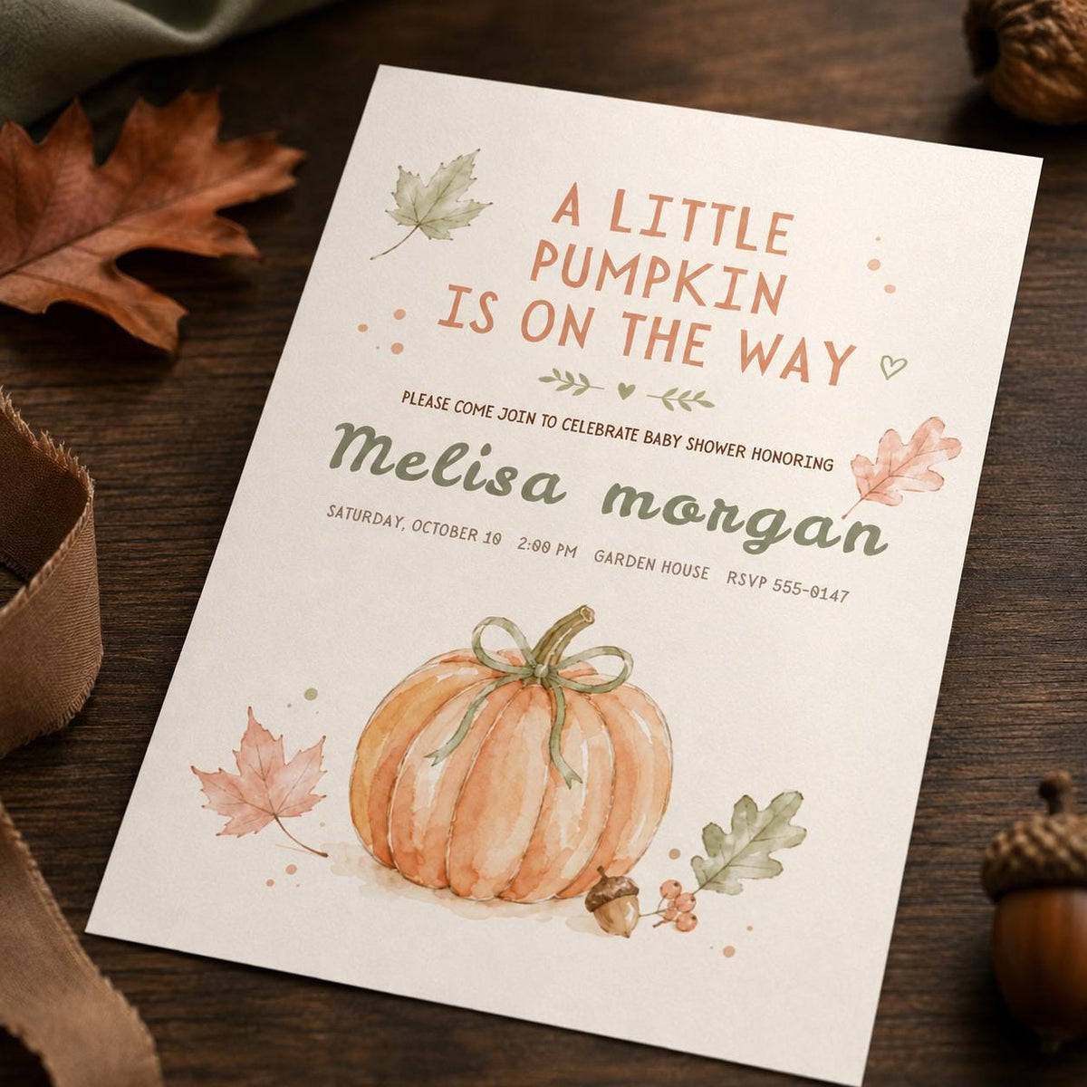 Minimal Little Pumpkin Baby Shower Invitation — minimalist baby shower design