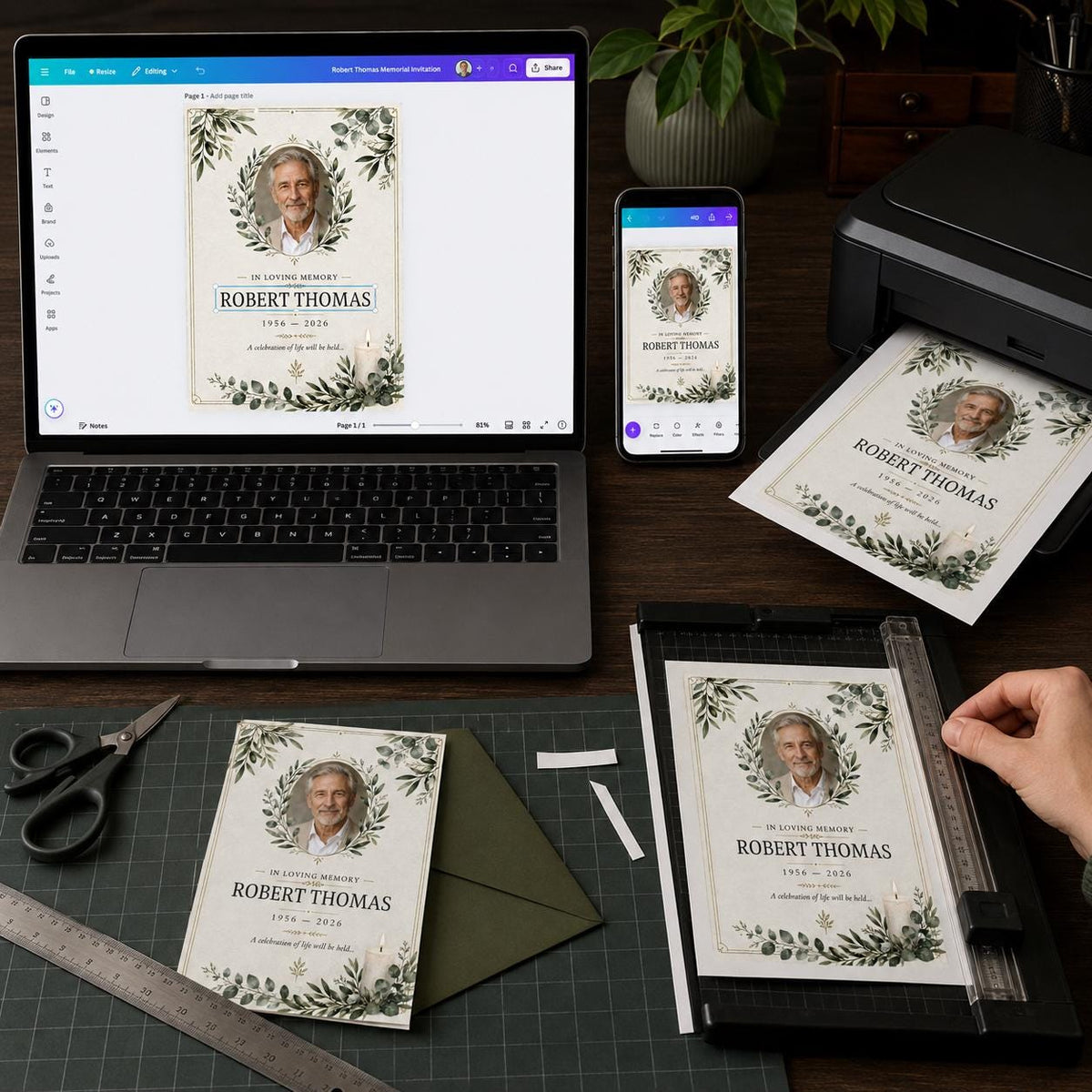 Minimalist Botanical Celebration of Life Invitation — invitation you personalize in Canva