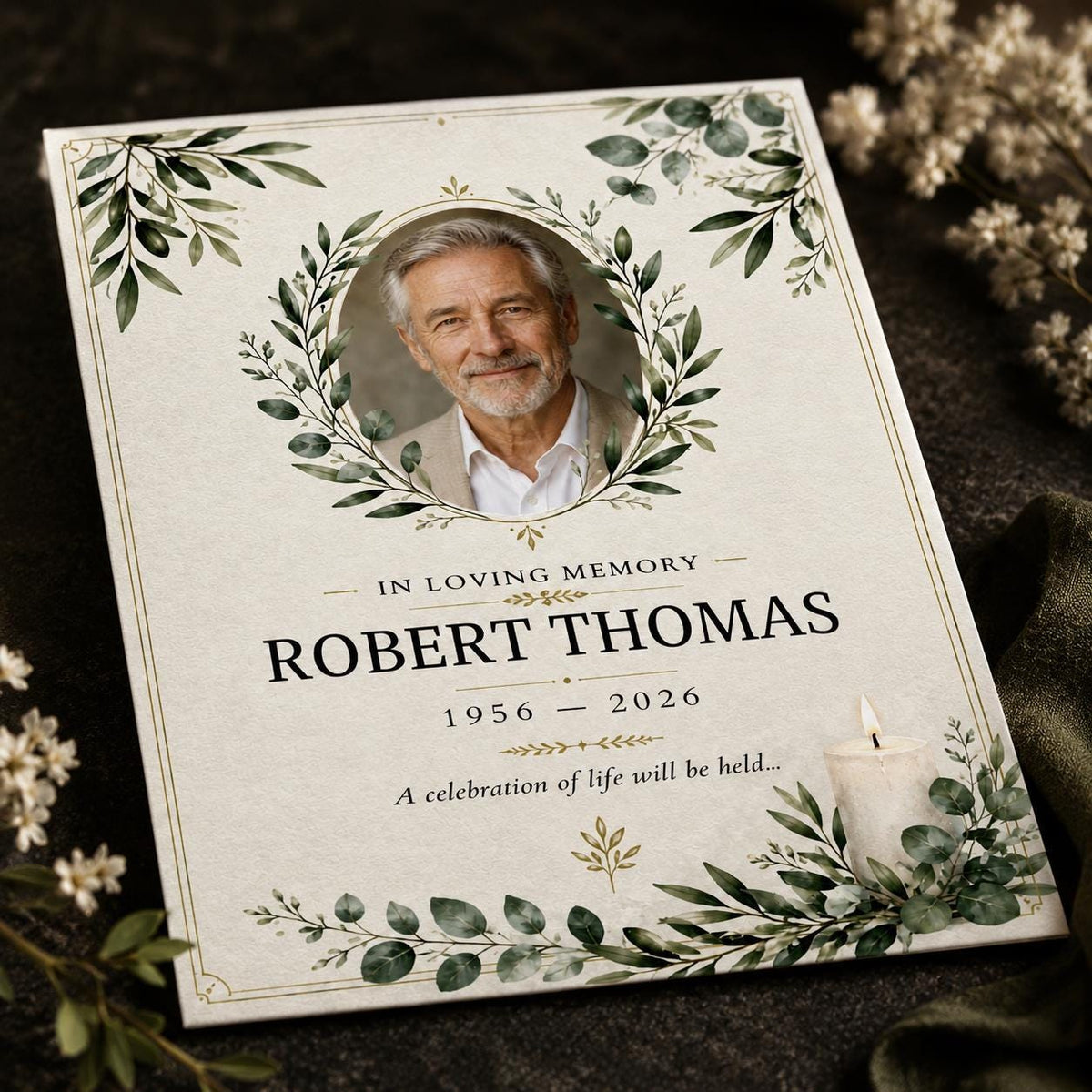 Minimalist Botanical Celebration of Life Invitation — print-ready celebration of life design from VoltBy