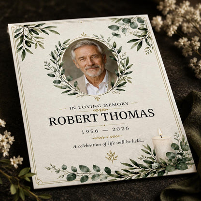 Minimalist Botanical Celebration of Life Invitation — print-ready celebration of life design from VoltBy