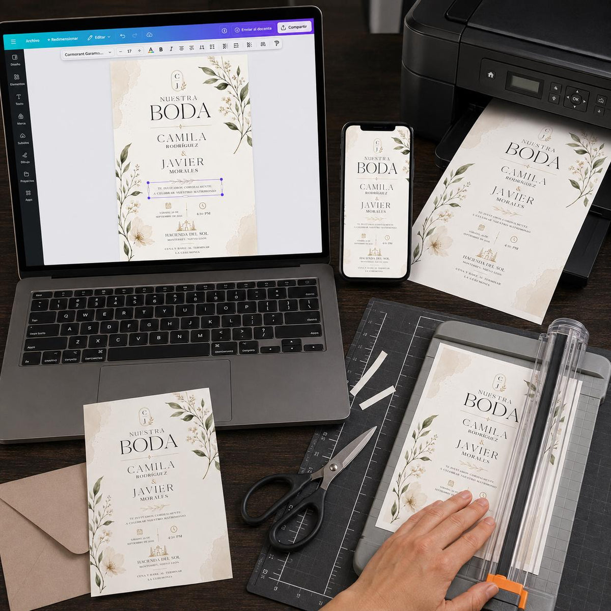 Minimalist Botanical Spanish Wedding Invitation — print-ready wedding design from VoltBy
