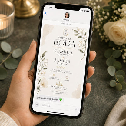 Minimalist Botanical Spanish Wedding Invitation — digital invitation, instant download