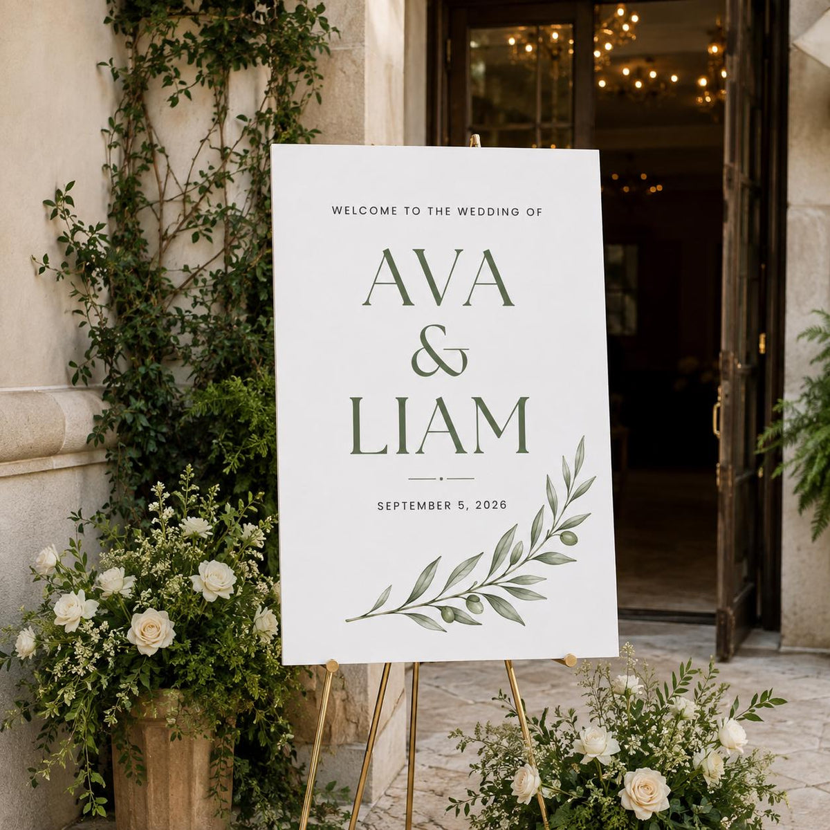 Minimalist Botanical Wedding Welcome Sign — print-ready wedding design from VoltBy