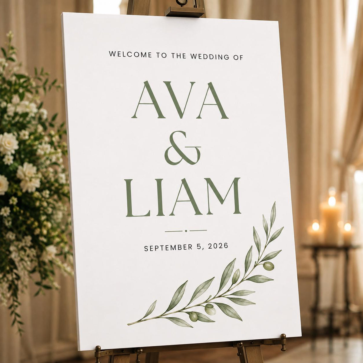 Minimalist Botanical Wedding Welcome Sign — digital welcome sign, instant download