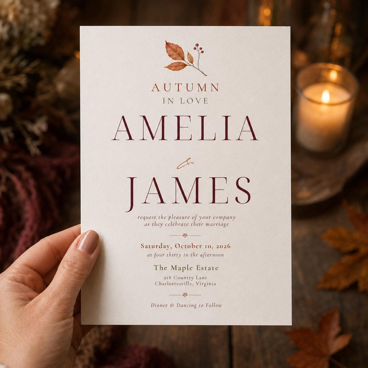 Minimalist Elegant Fall Wedding Invitation — invitation you personalize in Canva