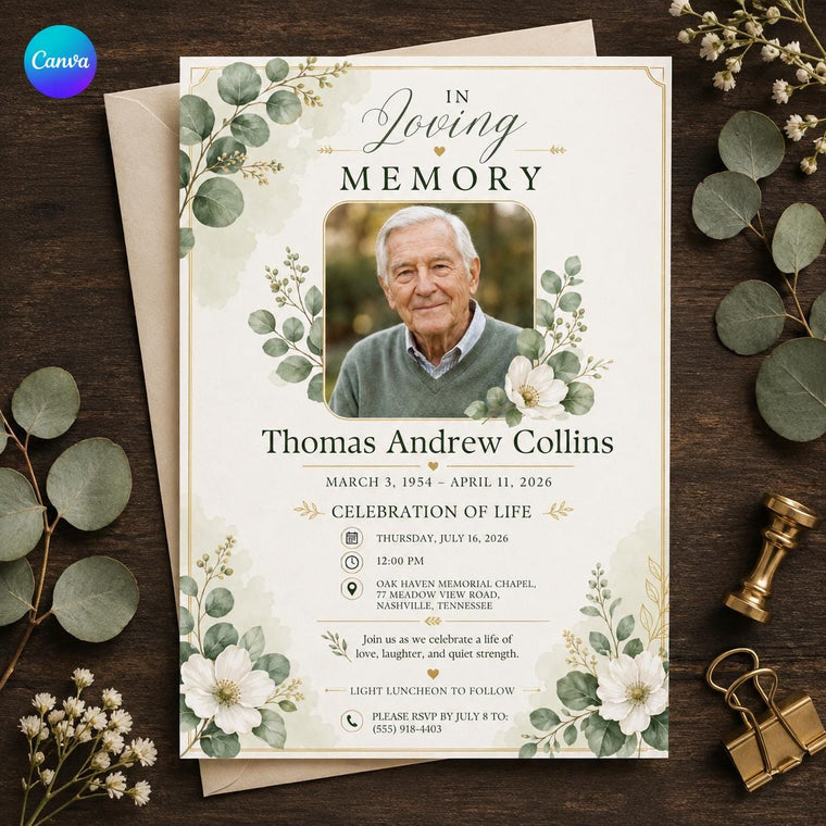 Minimalist Floral Celebration of Life Invitation