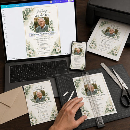 Minimalist Floral Celebration of Life Invitation — eucalyptus design