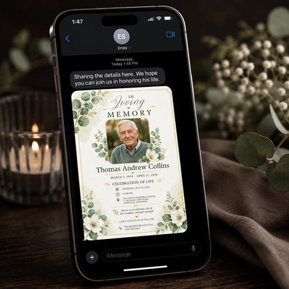 Minimalist Floral Celebration of Life Invitation — print-ready celebration of life design from VoltBy