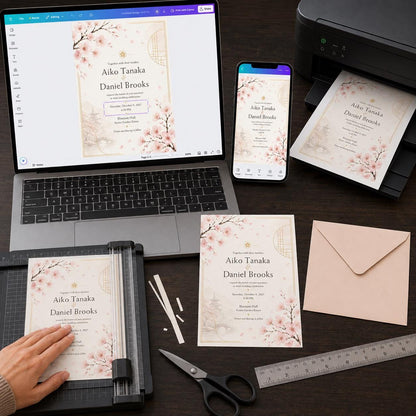 Minimalist Floral Cherry Blossom Wedding Invitation — garden design