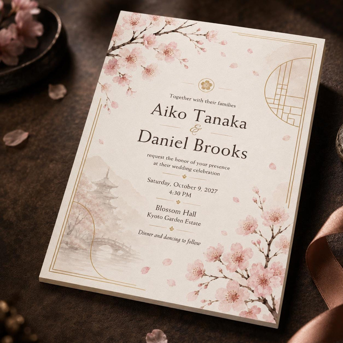 Minimalist Floral Cherry Blossom Wedding Invitation — invitation you personalize in Canva