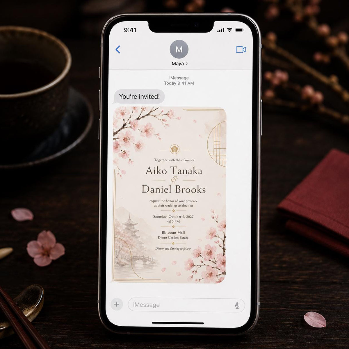 Minimalist Floral Cherry Blossom Wedding Invitation — print-ready wedding design from VoltBy