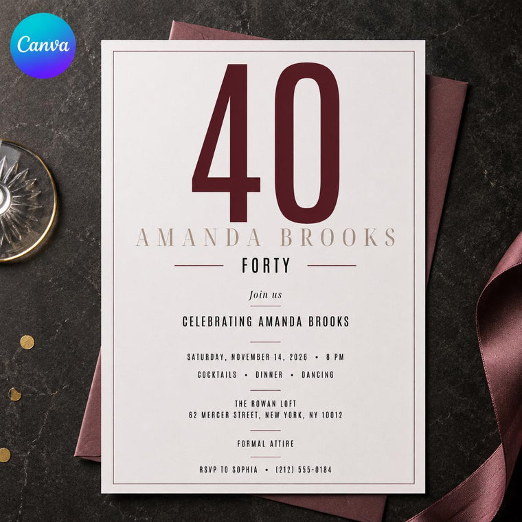 Minimalist Modern 40th Birthday Invitation for Women