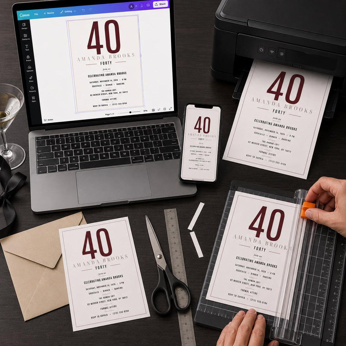 Minimalist Modern 40th Birthday Invitation for Women — print-ready 40th birthday party design from VoltBy