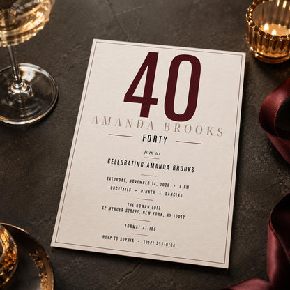 Minimalist Modern 40th Birthday Invitation for Women — digital invitation, instant download
