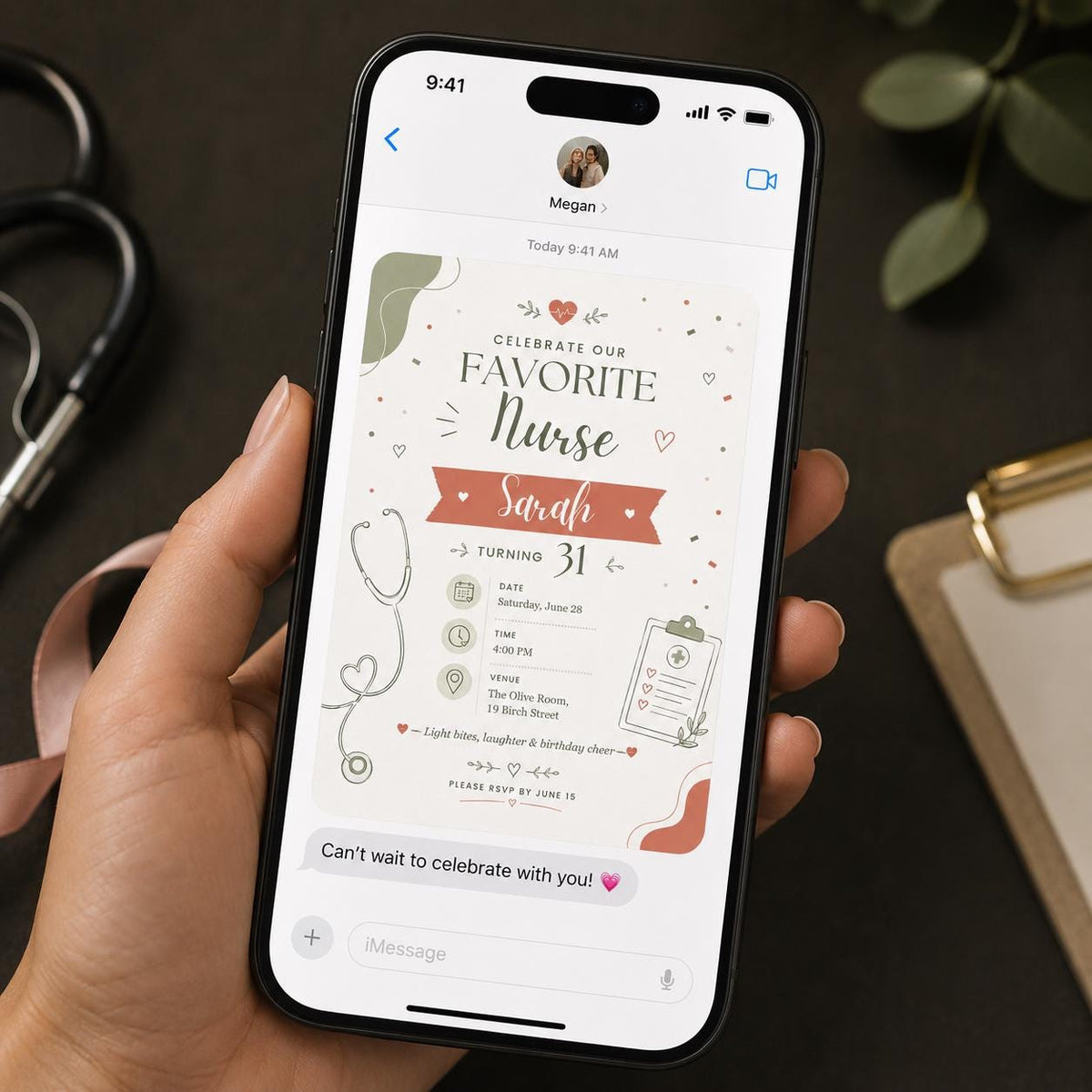Minimalist Modern Nurse Birthday Invitation — invitation you personalize in Canva