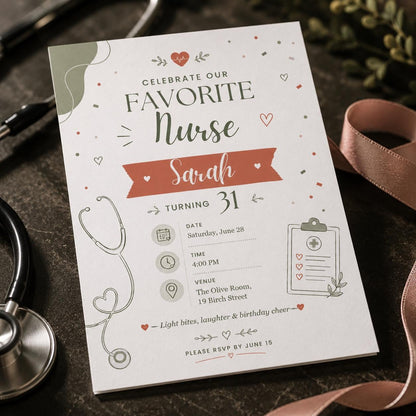 Minimalist Modern Nurse Birthday Invitation — birthday party stationery by VoltBy