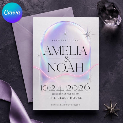 Modern Celestial Wedding Invitation — editable Canva template