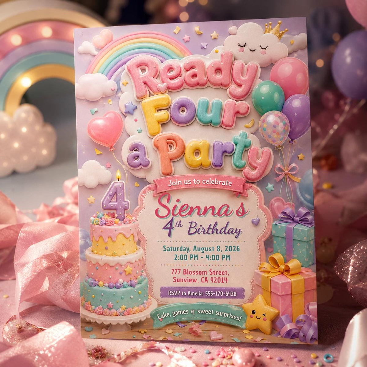 Modern Colorful 4th Birthday Invitation — invitation you personalize in Canva