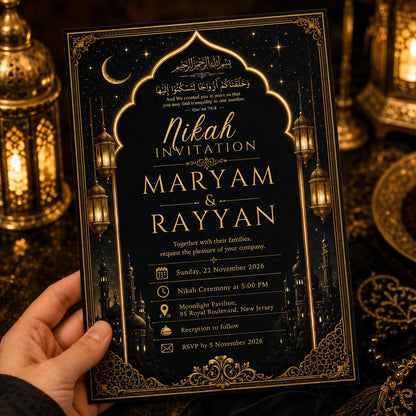 Modern Elegant Black Gold Nikah Invitation — digital invitation, instant download