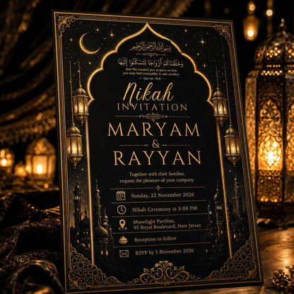 Modern Elegant Black Gold Nikah Invitation — nikah ceremony stationery by VoltBy