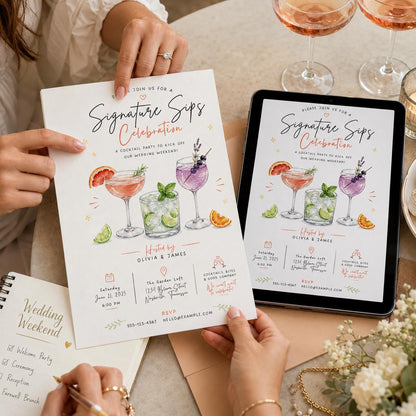 Modern Signature Sips Cocktail Party Invitation — print-ready cocktail party design from VoltBy