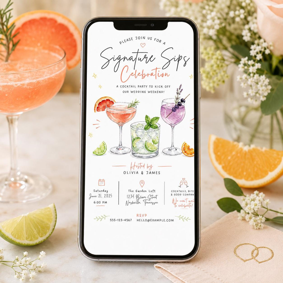 Modern Signature Sips Cocktail Party Invitation — cocktail party stationery by VoltBy
