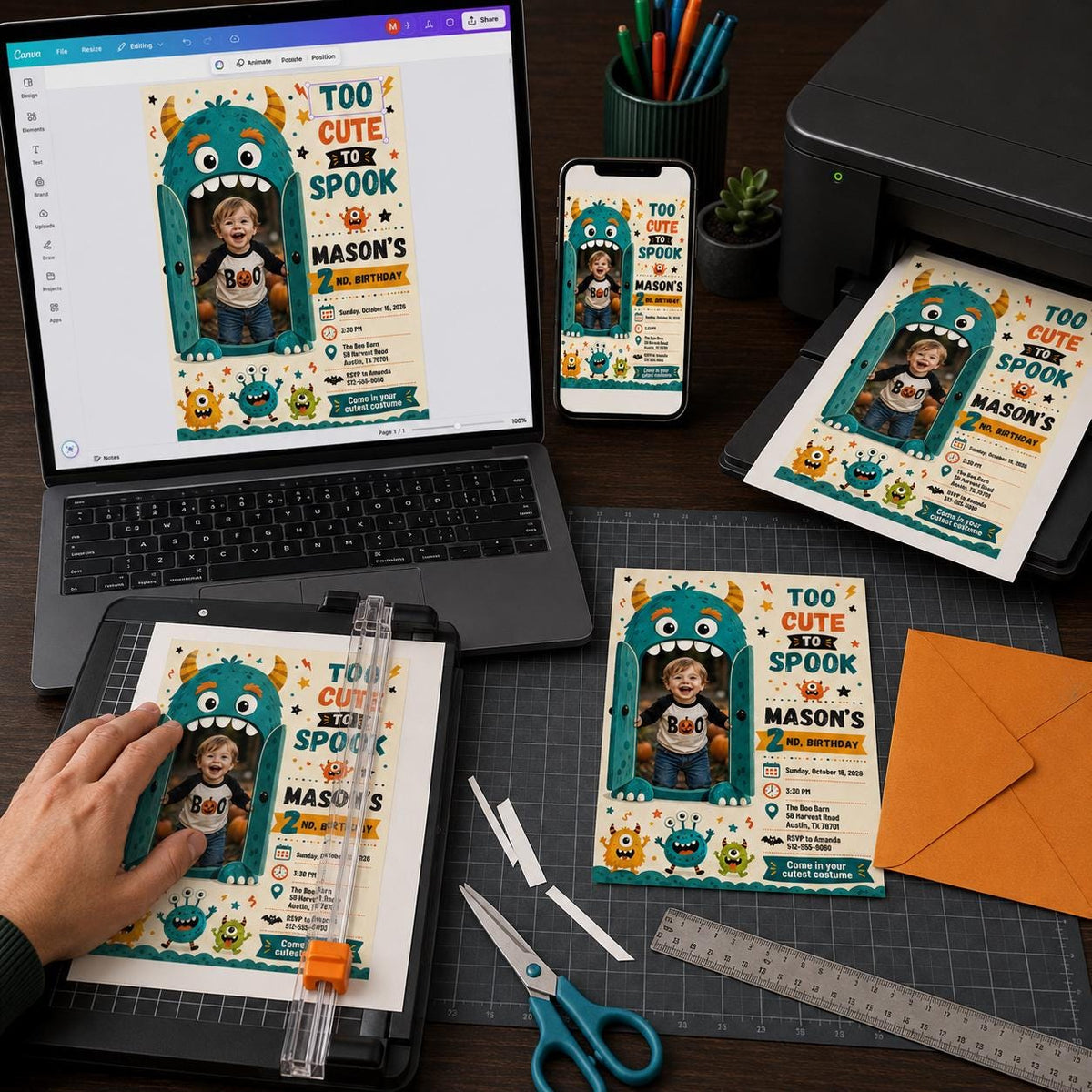 Monster Halloween 2nd Birthday Invitation — digital invitation, instant download
