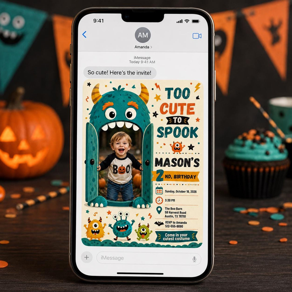 Monster Halloween 2nd Birthday Invitation — 2nd birthday party stationery by VoltBy