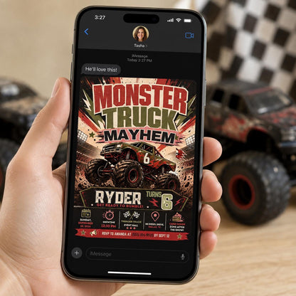 Monster Truck 6th Birthday Invitation: Racing Mayhem for Boys — race car design
