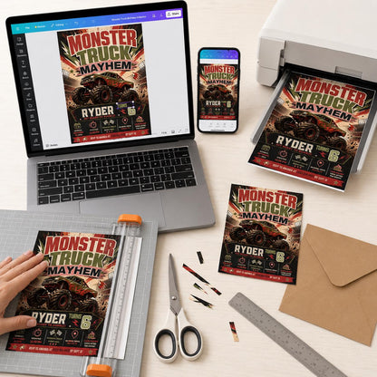 Monster Truck 6th Birthday Invitation: Racing Mayhem for Boys — print-ready 6th birthday party design from VoltBy