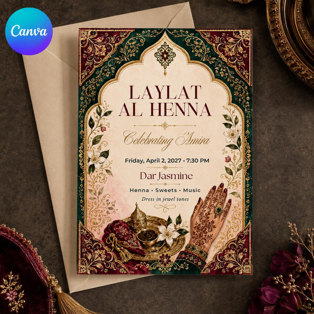 Moroccan Henna Night Invitation — editable Canva template
