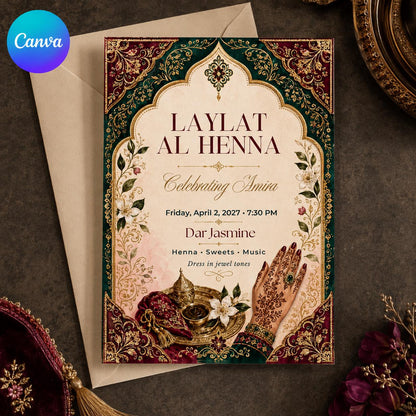 Moroccan Henna Night Invitation — editable Canva template