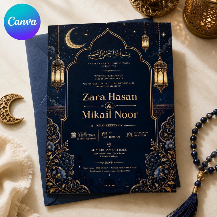 Mosque Navy Gold Nikah Invitation