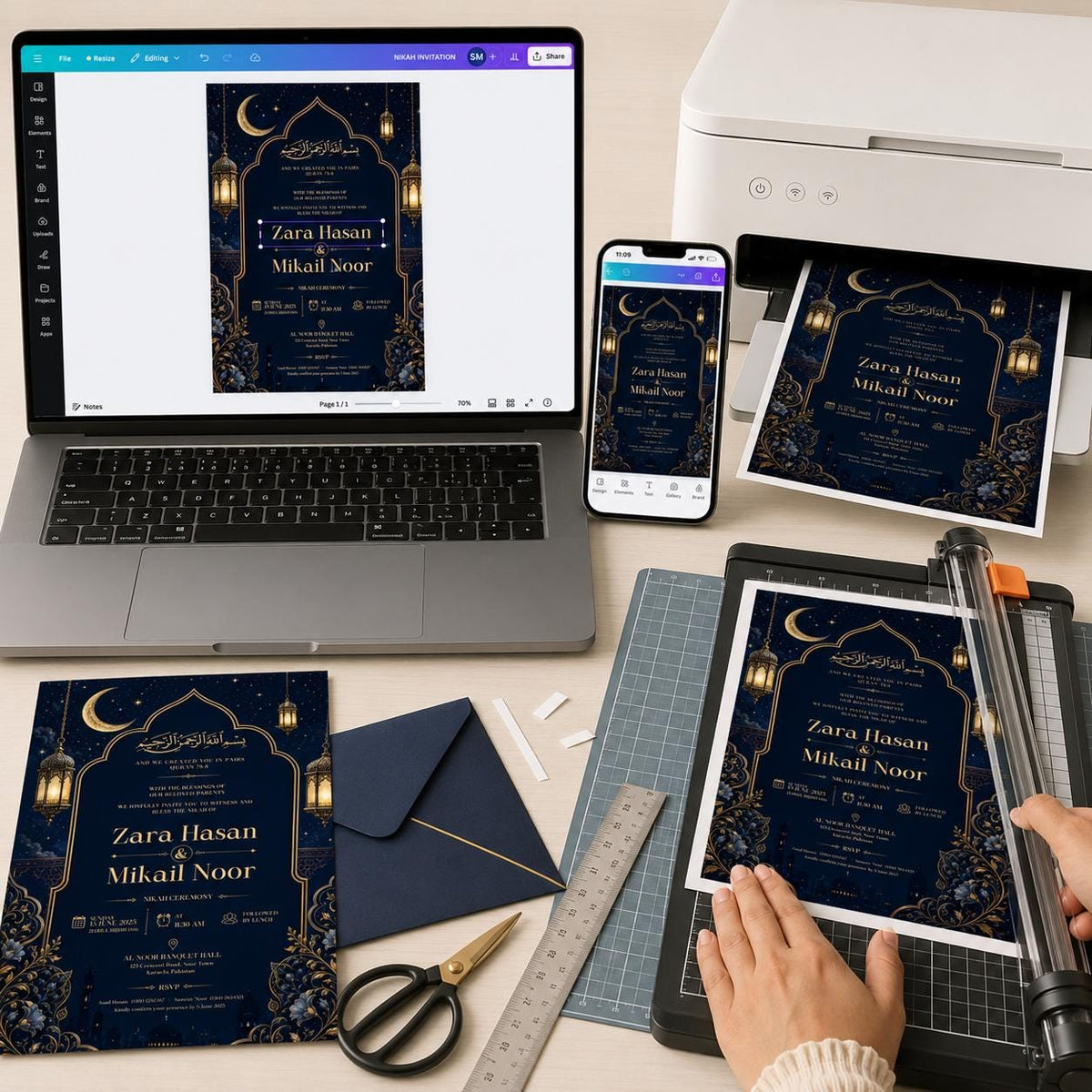 Mosque Navy Gold Nikah Invitation — lantern design